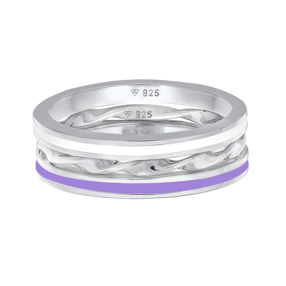 Elli Elli Bague Femmes Basique Trio Torsadé Set de 3 avec Émail Lilas en Argent Sterli Bague