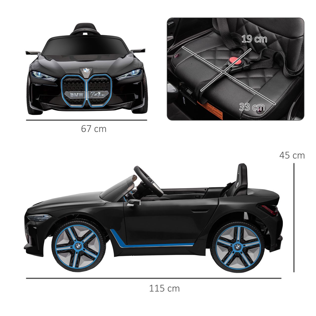 HOMCOM Kinder Elektroauto Elektrofahrzeuge mit Fernbedienung MP3-Player, Schwarz