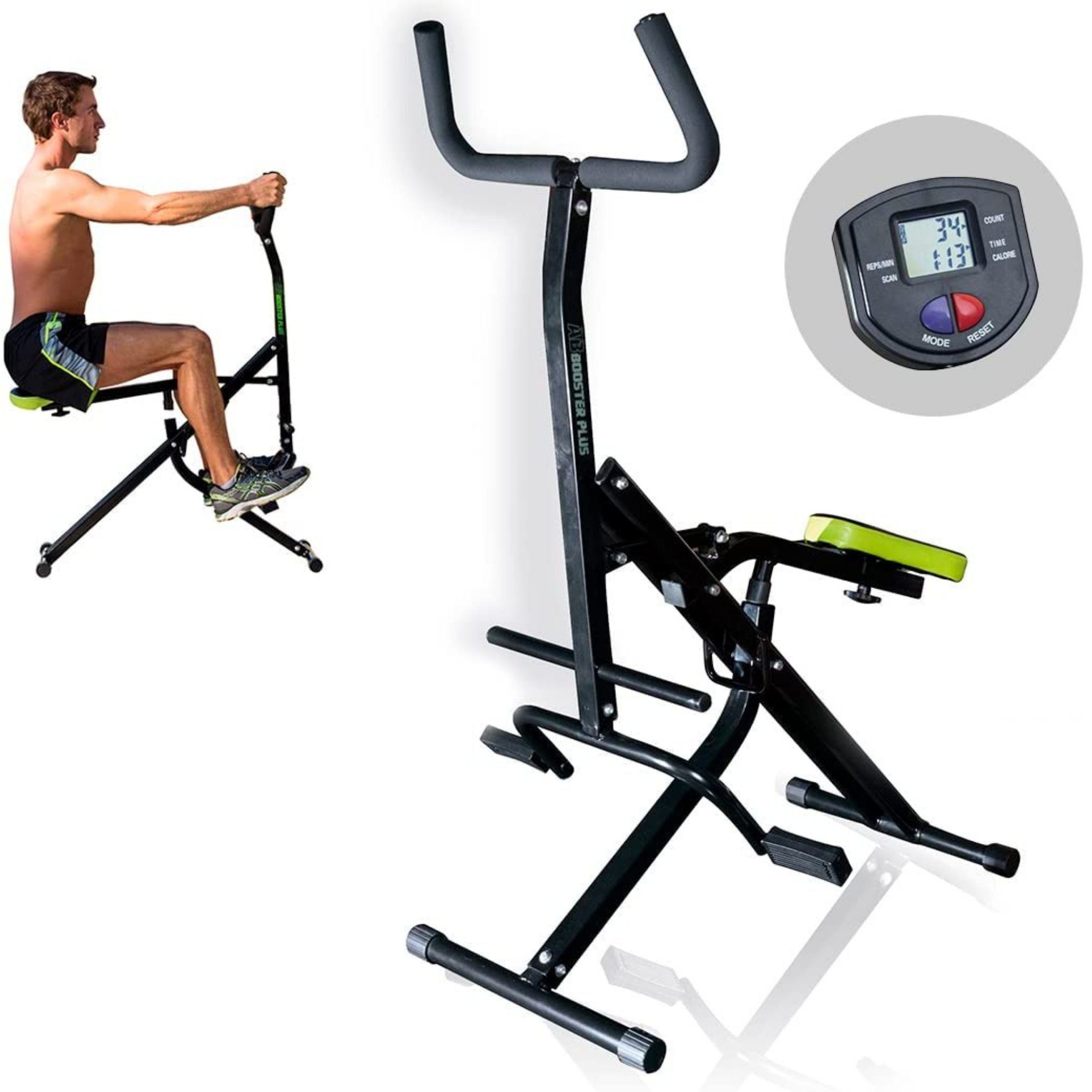 Gymform® Heimtrainer Ab Booster PLUS Ganzkörper - Trainingsgerät (inkl. Bildschirm, Trainingsanleitung und Diätplan), klappbar, Trainiert: Rücken, Gesäß, Bauchmuskeln, Beine und Arme