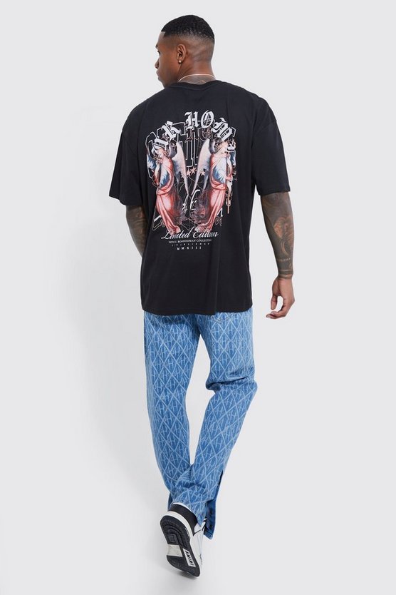 Man Jeans mit Laser Print und geradem Bein