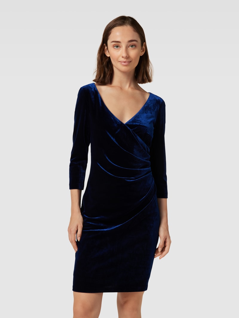 Knielanges Cocktailkleid in Wickel-Optik in marineblau