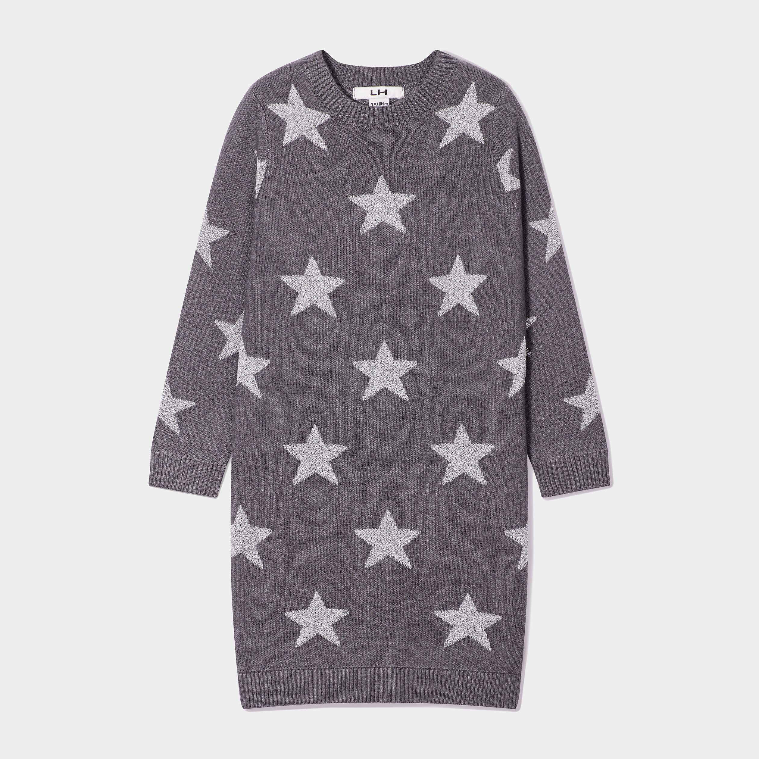 Robe pull tricot droite à col rond gris foncé fille | La Halle