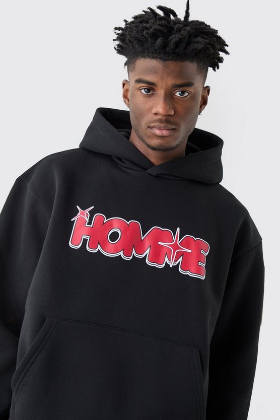 Kastiger Oversize Hoodie mit Homme Stern Print