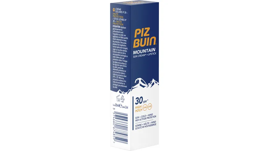 PIZ BUIN MOUNTAIN SONNENCREME LICHTSCHUTZFAKTOR 30 + LIPPENPFLEGE LICHTSCHUTZFAKTOR 30 20ML 20 ml