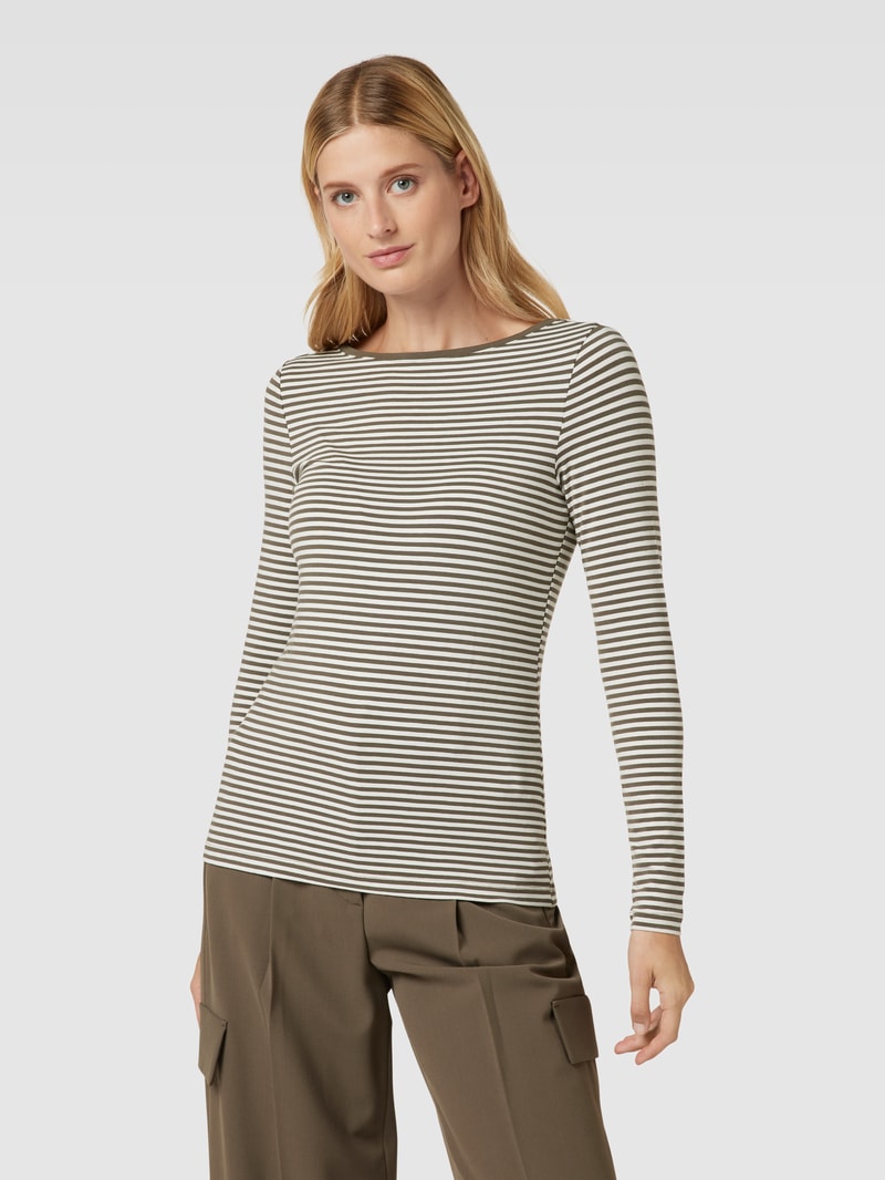 Longsleeve mit Streifenmuster und U-Boot-Ausschnitt in schilf