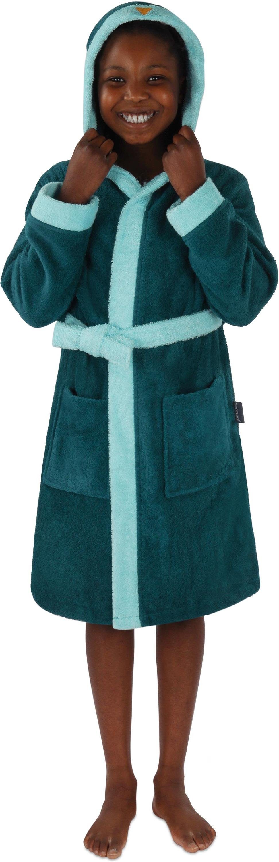 normani Kinderbademantel Kinder Bademantel aus Bio-Baumwolle Malia, Bio-Baumwolle, Kapuze, Bindegürtel, Kinder Bademantel aus weichem und schadtsofffreiem Material