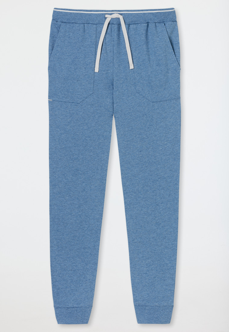 Loungehose lang Organic Cotton Bündchen Streifen blau meliert - Mix+Relax