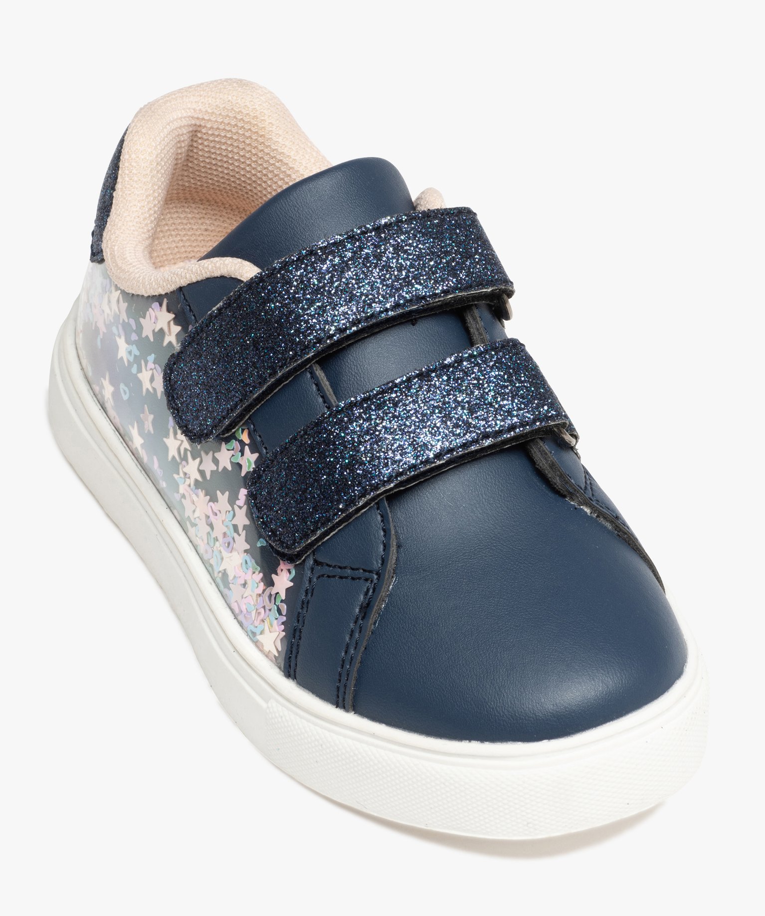 Baskets fille à scratch avec étoiles et paillettes marine | GEMO