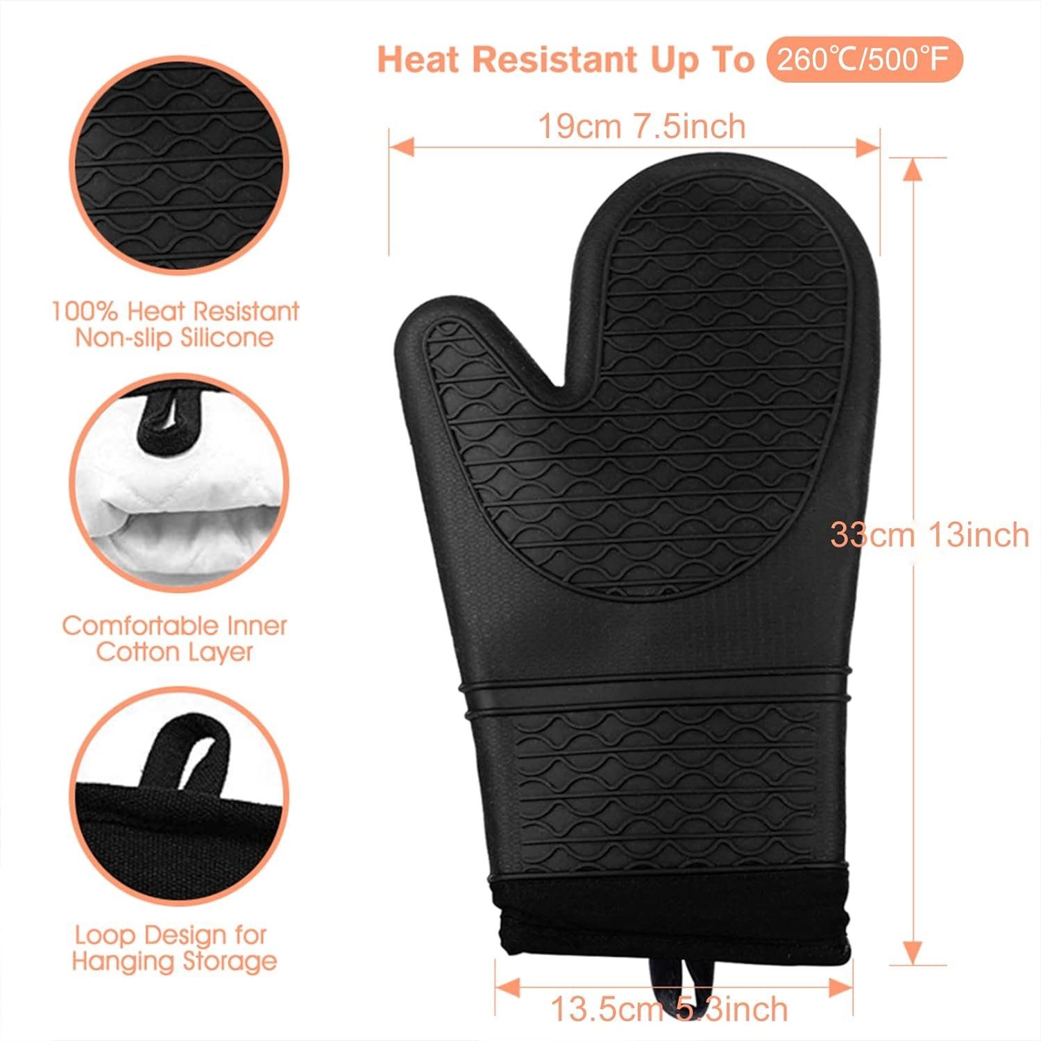 Runxizhou Topfhandschuhe Ofenhandschuhe Silikon, Topfhandschuhe Backhandschuhe(Schwarz)-2pcs, (2-tlg)