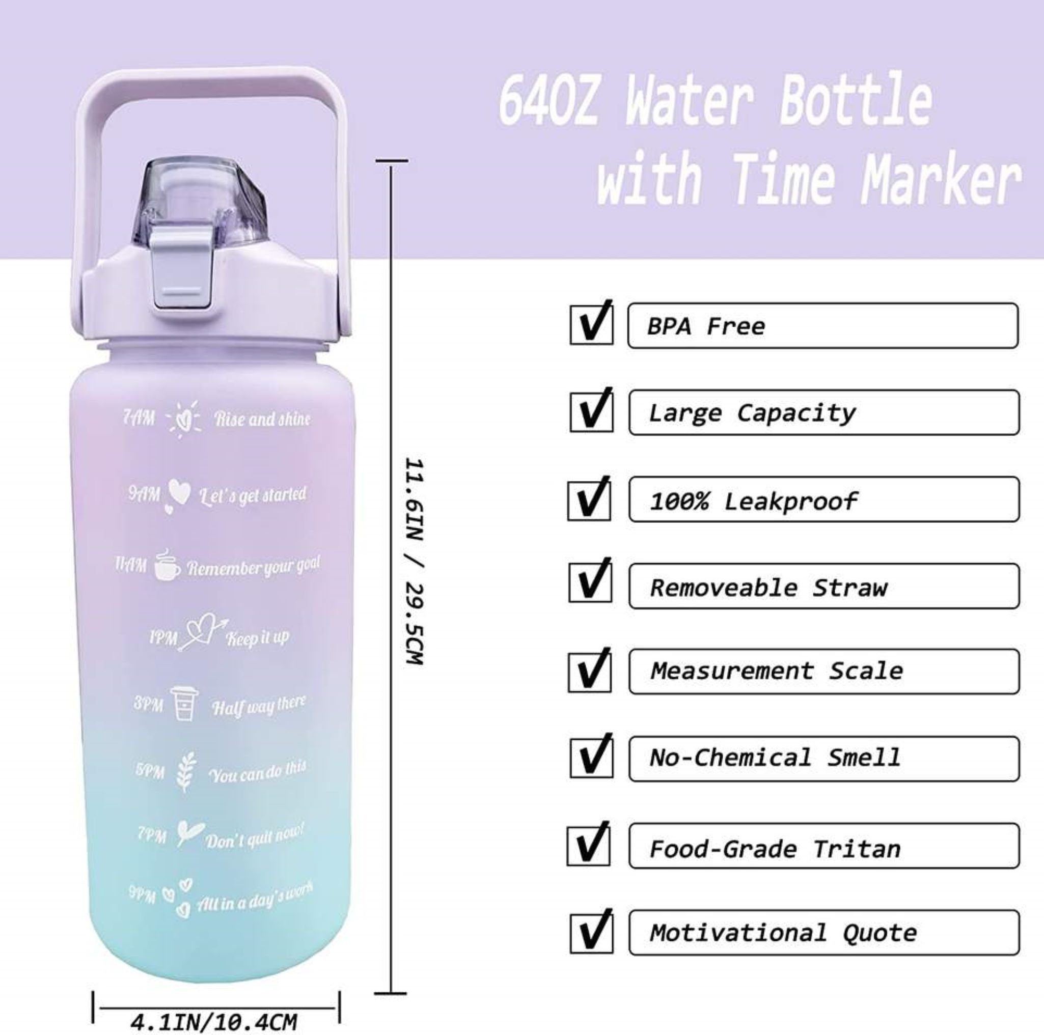 Botells Trinkflasche Wasserflasche 2 Liter Sport, Trink Motivation Skala, Tagesbedarf 2 L, geeignet für Camping, Reisen, Schule, Sport und Büro