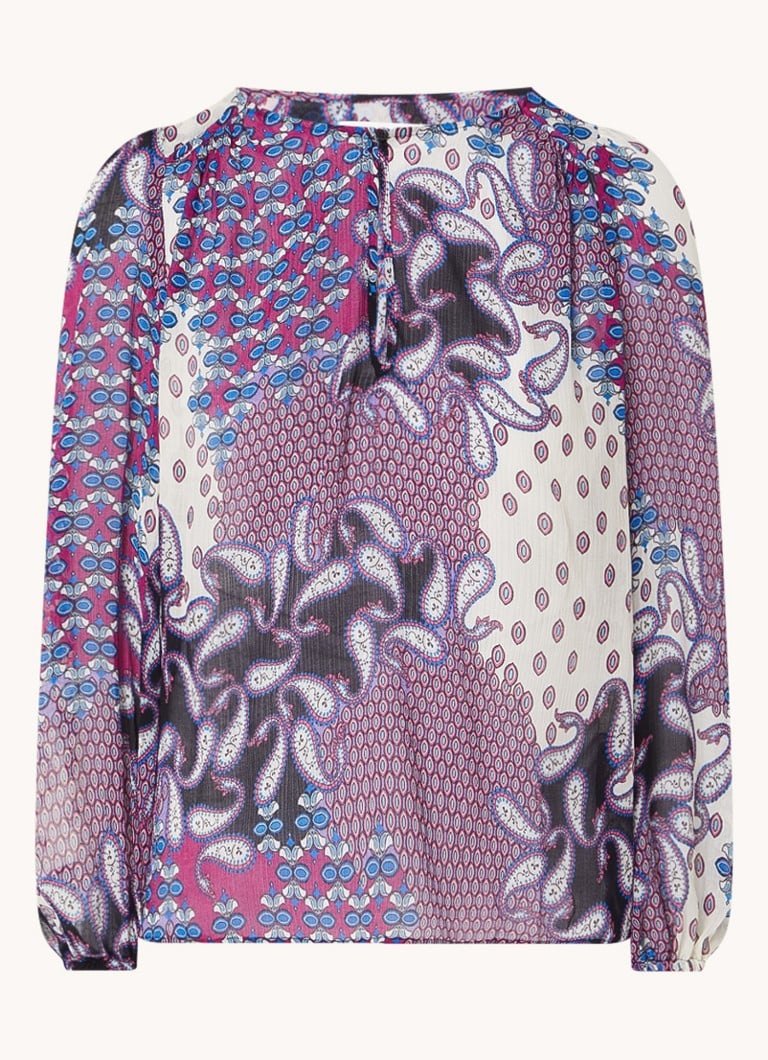 ba&sh Blair tunic in silk blend with paisley pattern and puff sleeves