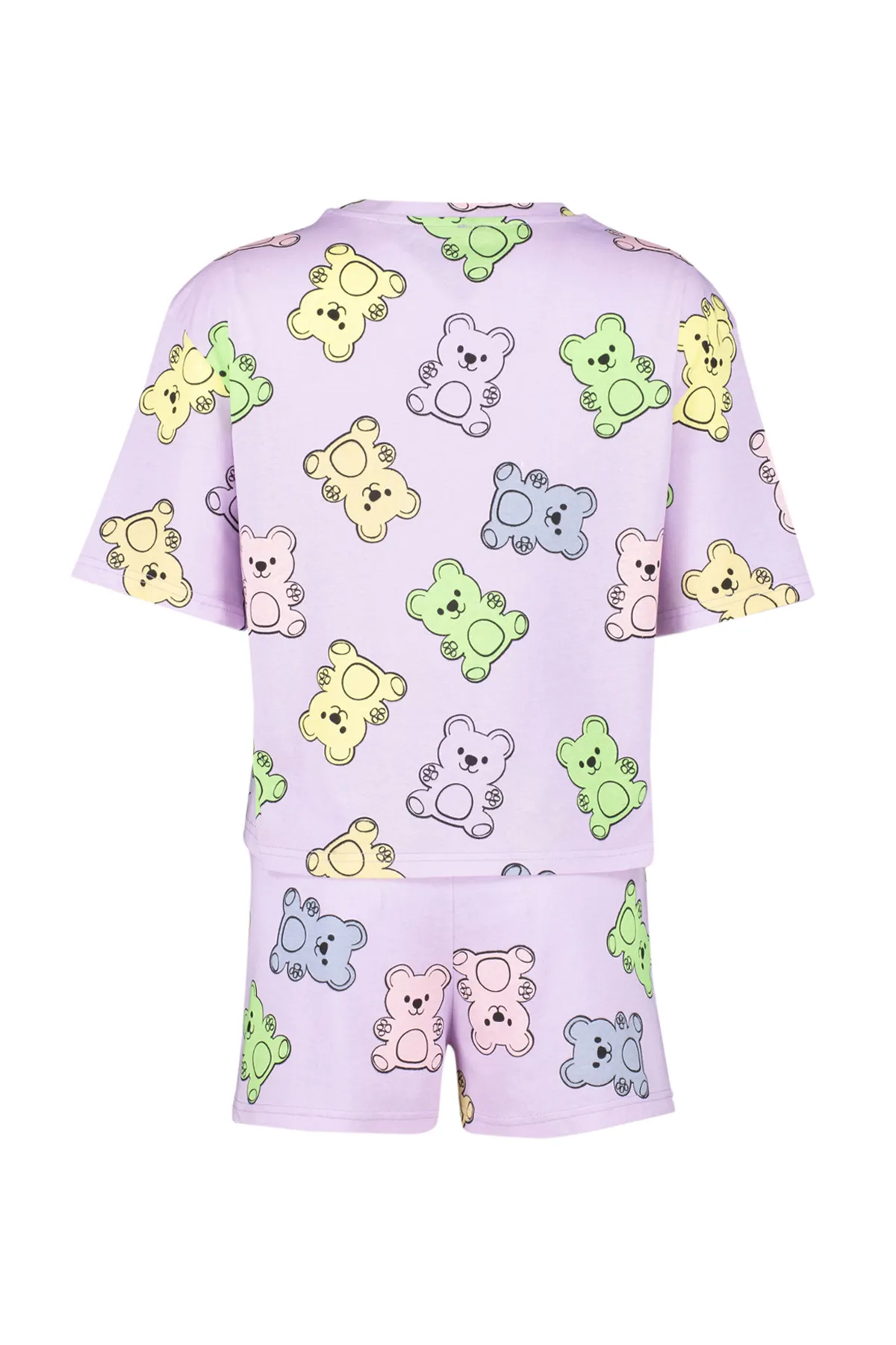Trendyol Collection  Lilafarbenes, mehrfarbiges Strick-Pyjama-Set aus 100 % Baumwolle mit Teddybär-Muster THMSS24PT00072