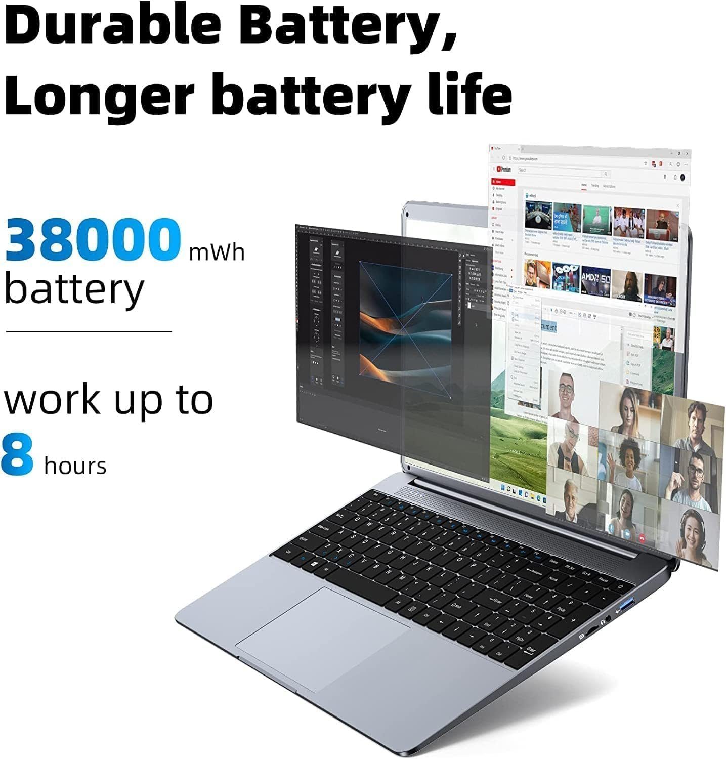 SGIN Notebook (Intel Celeron N5095, UHD Grafik, 512 GB SSD, Full HD Display 12GB Ram vielseitige Anschlüsse, leicht und tragbar)