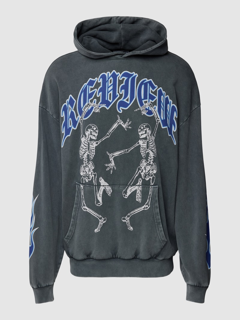Hoodie mit Motiv-Print und Känguru-Tasche in schwarz