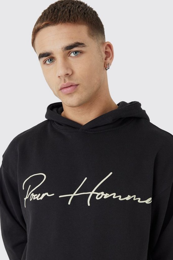Oversize Hoodie mit Pour Homme-Print