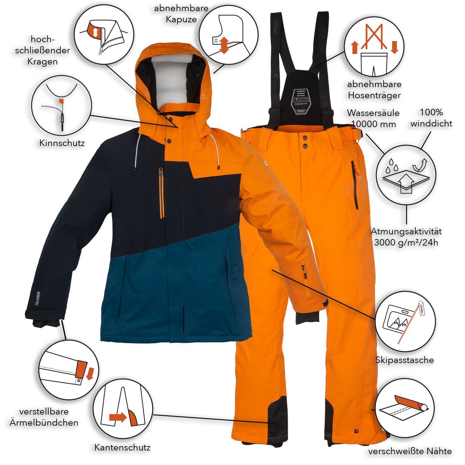 Killtec Skianzug Herren Skijacke + Skihose Farb- Größenwahl (blau/orange/schwarz)