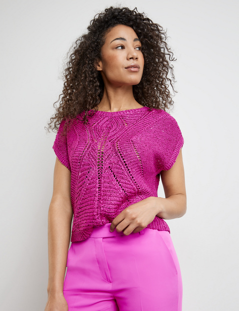 Kurzarmpullover mit transparentem Ajoursmuster