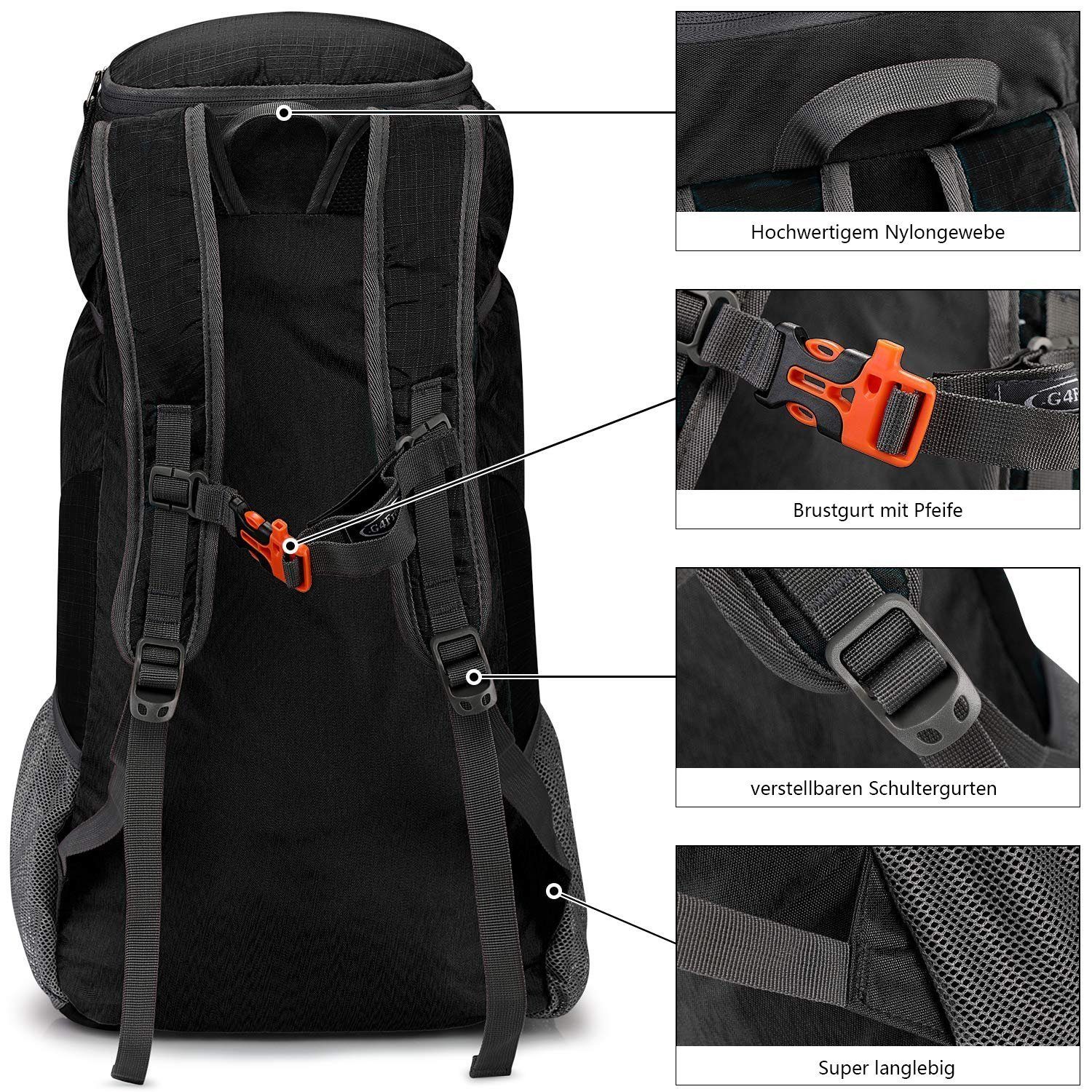 G4Free Wanderrucksack, Unisex Faltbarer Tage- Wanderrucksack, 40L