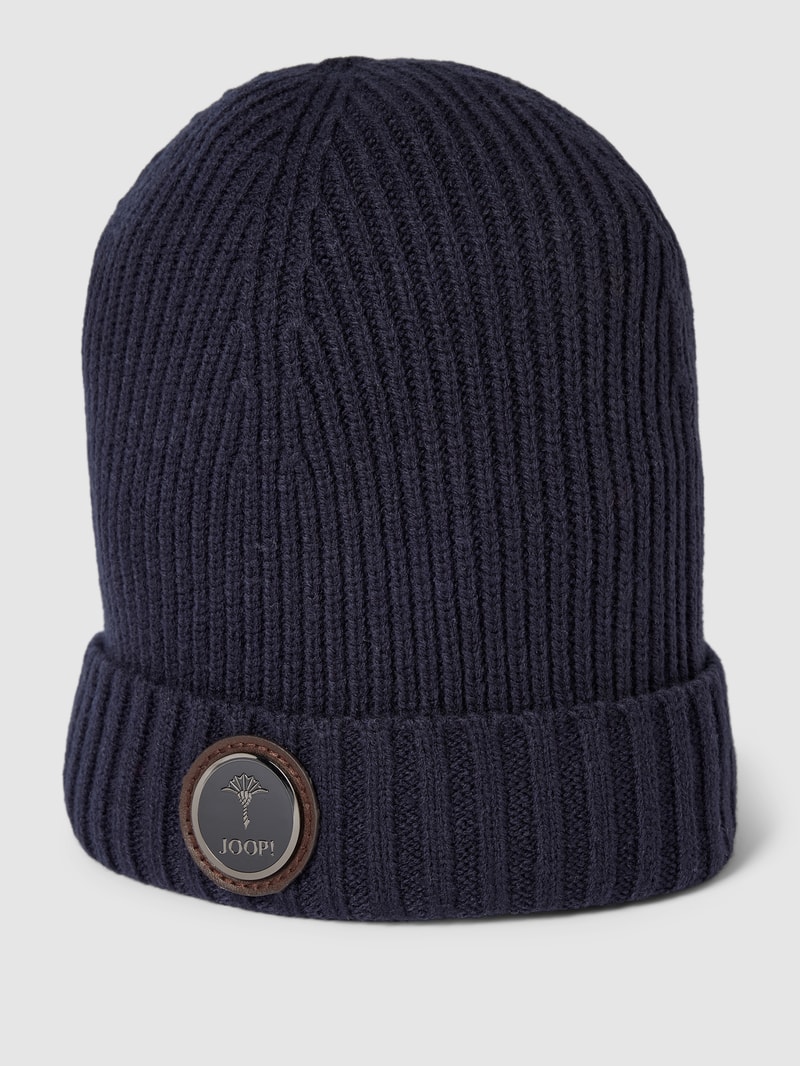 Beanie mit Label-Patch Modell 'Francis' in marineblau