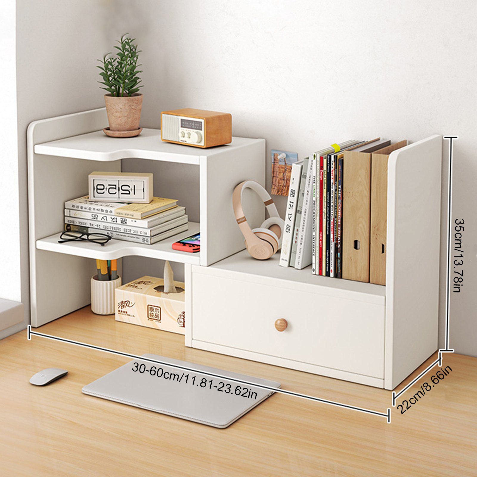TWSOUL Bücherregal Schreibtisch-Bücherregal mit Schubladen, Mit einer Schranktür
