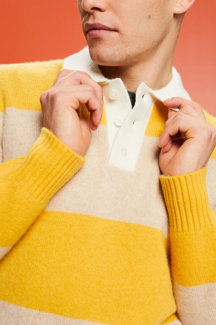 Kaschmirpullover mit Polokragen und Rugby-Streifen