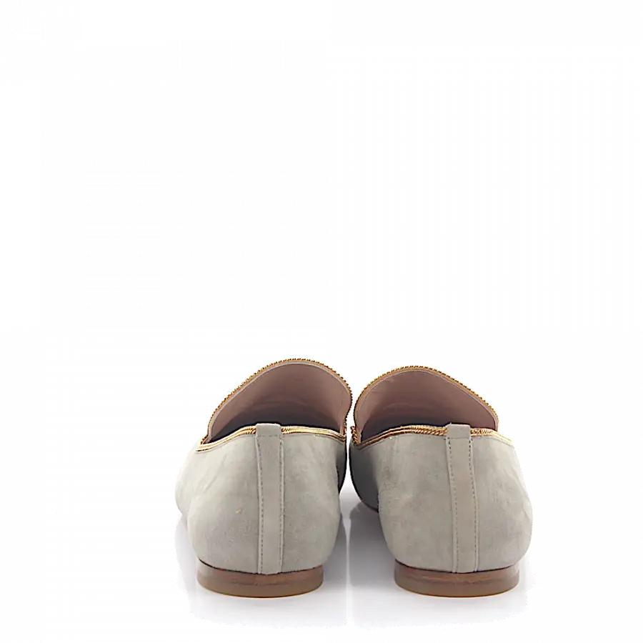 Unützer - Slipper Kalbsleder Veloursleder Zierkette grau - grau