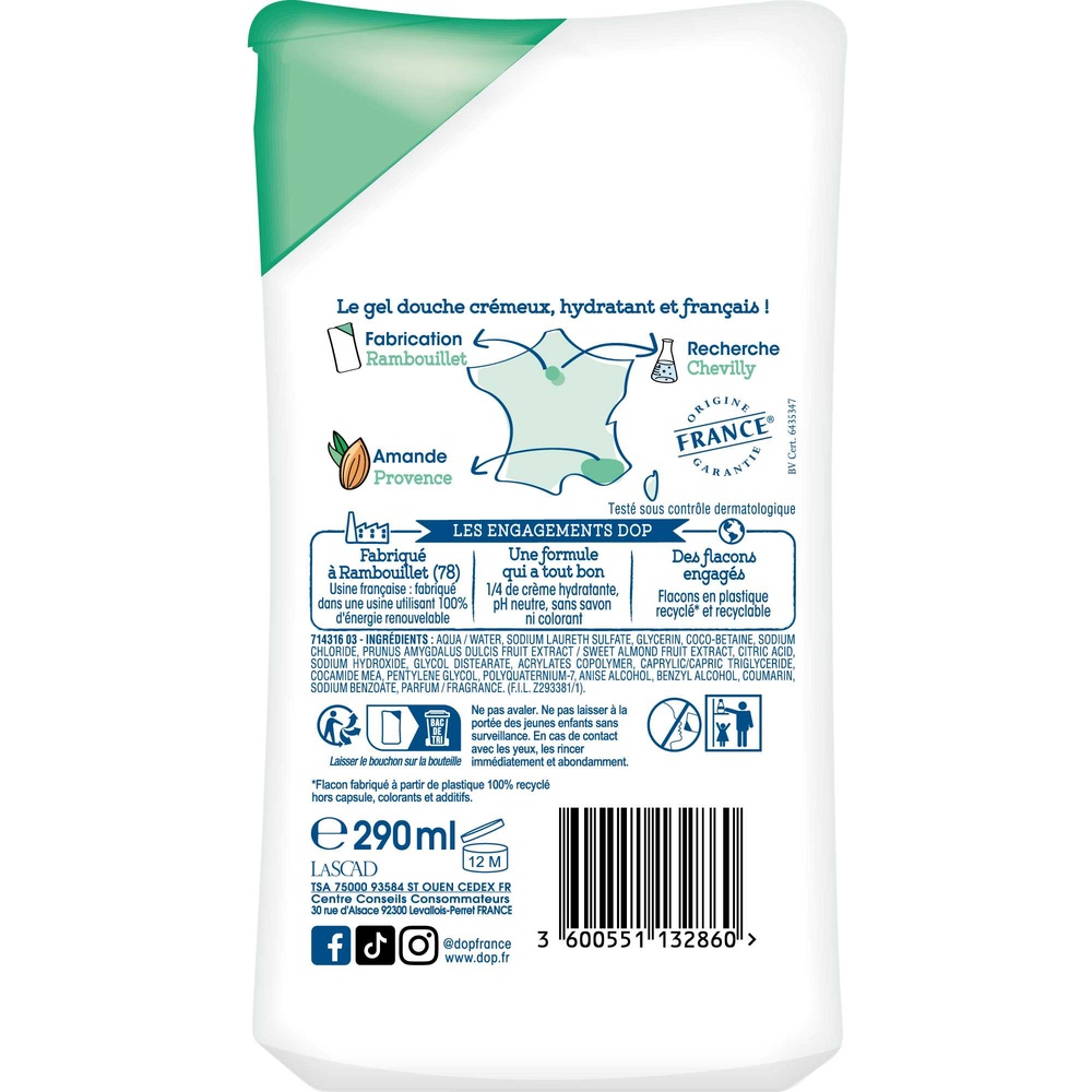 DOP Dop Douche Douceur d'Enfance Lait d'Amande Douce de Provence 290ml Gel douche