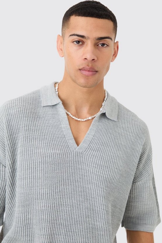 Kastiges geripptes Poloshirt mit kurzen Ärmeln