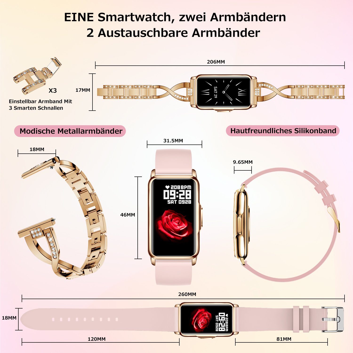 Mutoy Smartwatch, Fitness Tracker Uhr für Damen, Aktivitätstracker Uhren Smartwatch (1,47