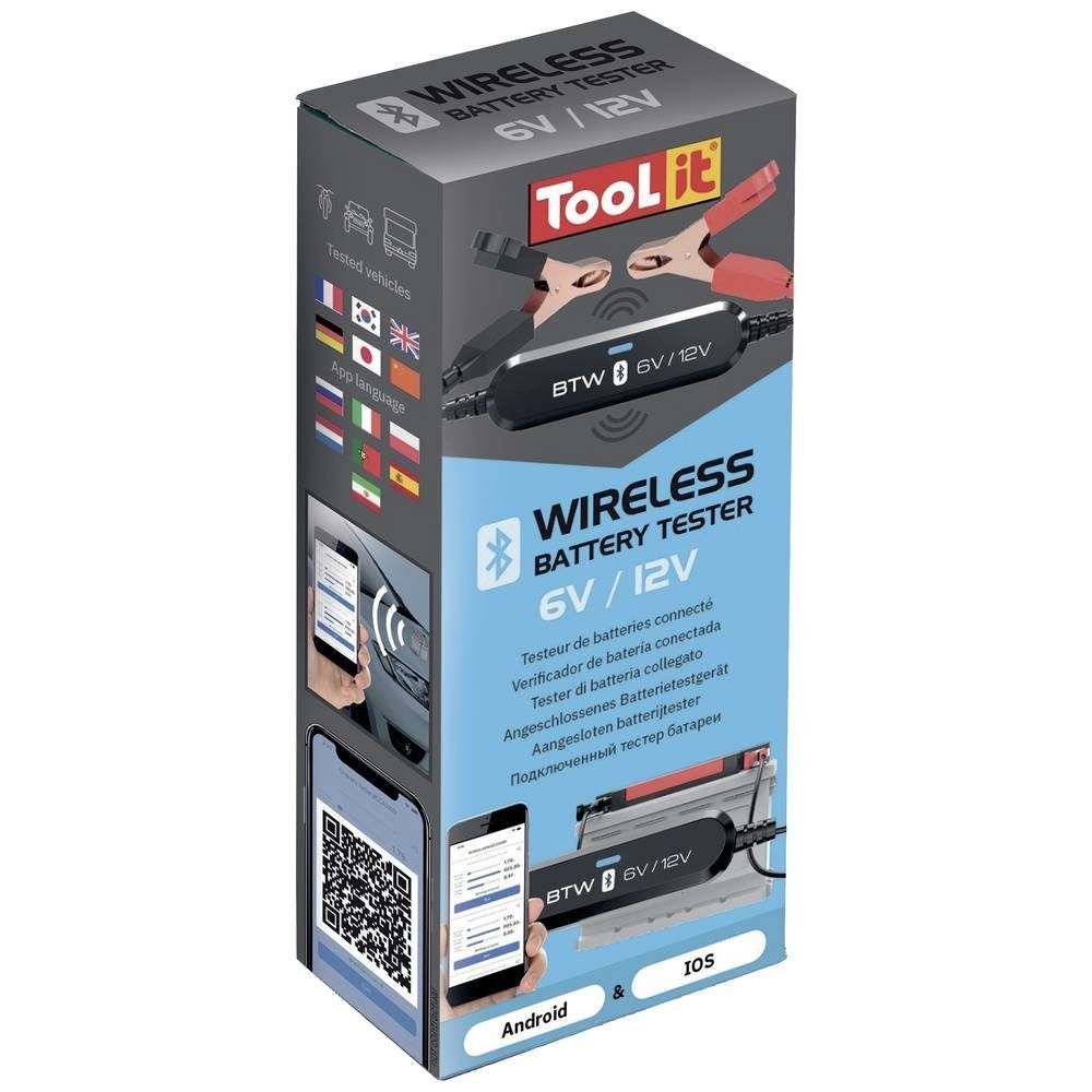 Toolit BATTERIETESTGERÄT 6V / 12V Autobatterie-Ladegerät (Batterieprüfung, Kontrolle Lichtmaschine, Bluetooth® Verbindung)