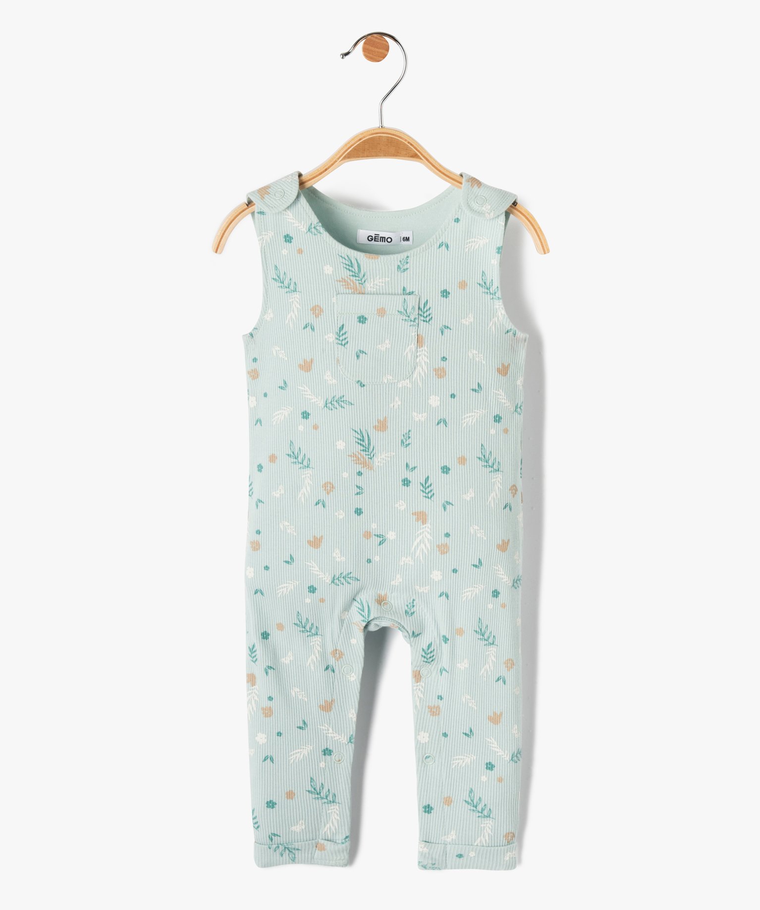 Salopette bébé en maille ctelée fleurie vert | GEMO