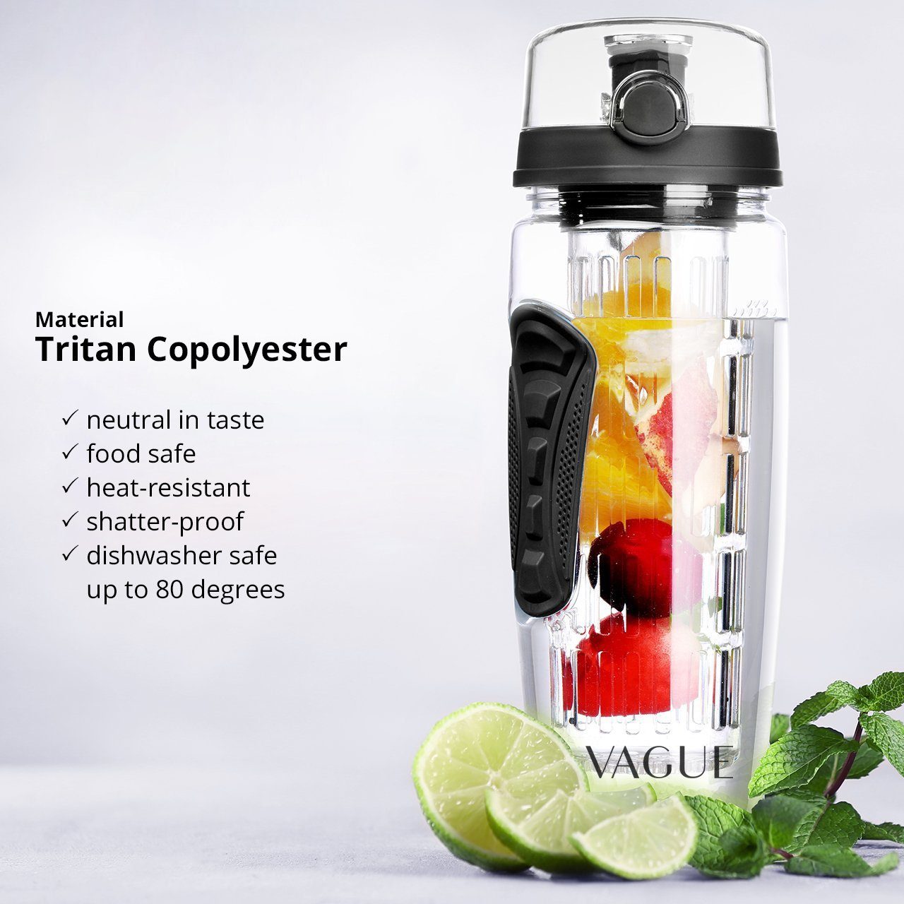 LA VAGUE Trinkflasche VITALITY trinkflasche mit einsatz, Trinkflasche mit Früchtesieb für perfekt aromatisierte Getränke