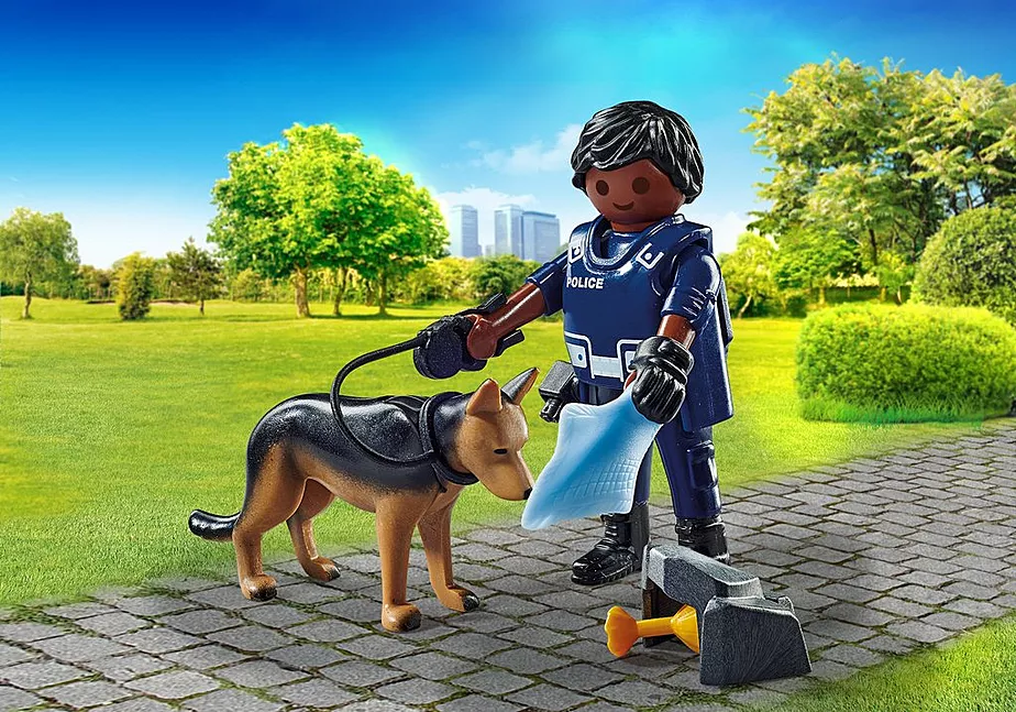 Polizist mit Sp&uuml;rhund