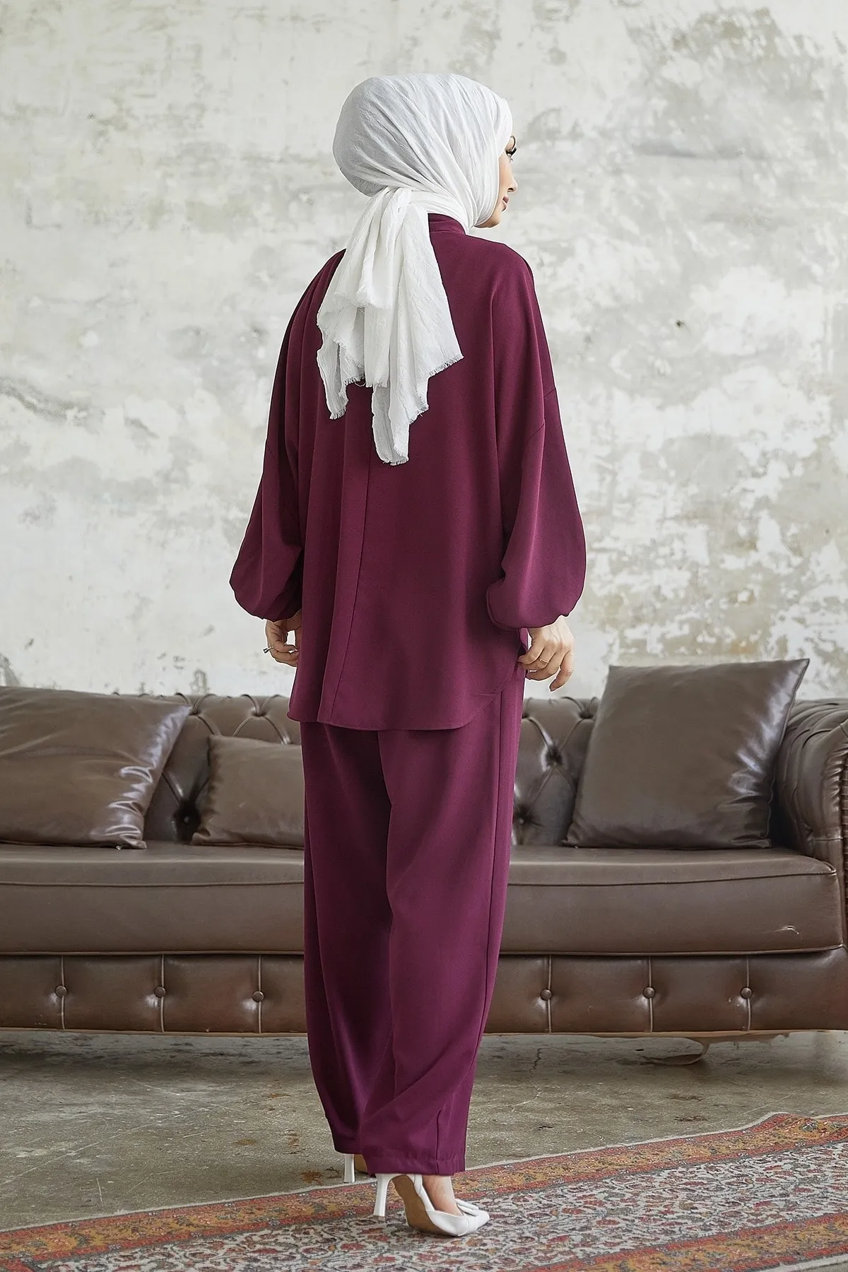 InStyle  Muno Casual Set mit Ballonärmeln - Weinrot