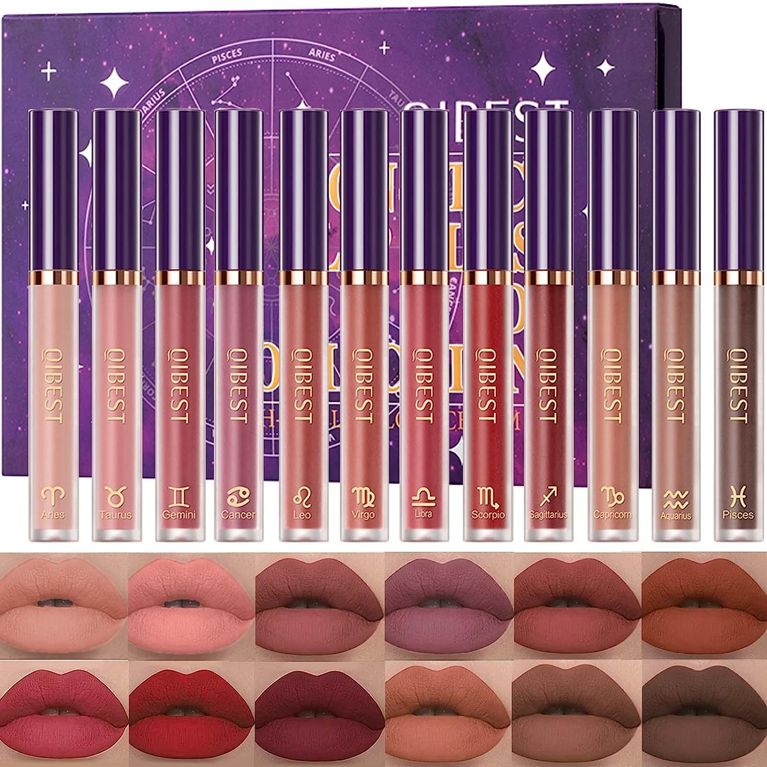 Haiaveng Lippenstift-Set 12 Farben matt flüssiger lippenstift set lipgloss set Make-up, Wasserdichte flüssige Lippen stifte für Damen