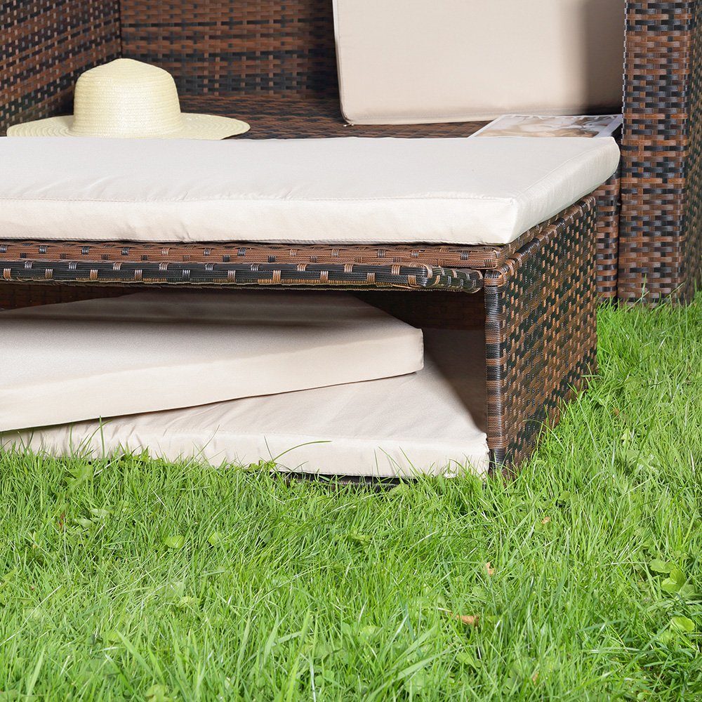 Mucola Gartenlounge-Set Polyrattan Gartensofa Lounge Sofa Gartenmöbel Gartensofa Sitzgarnitur, (Set, 2-tlg., Sofa & Ottomane), Kissen inkl. Reißverschluss, daher abnehm- und waschbar
