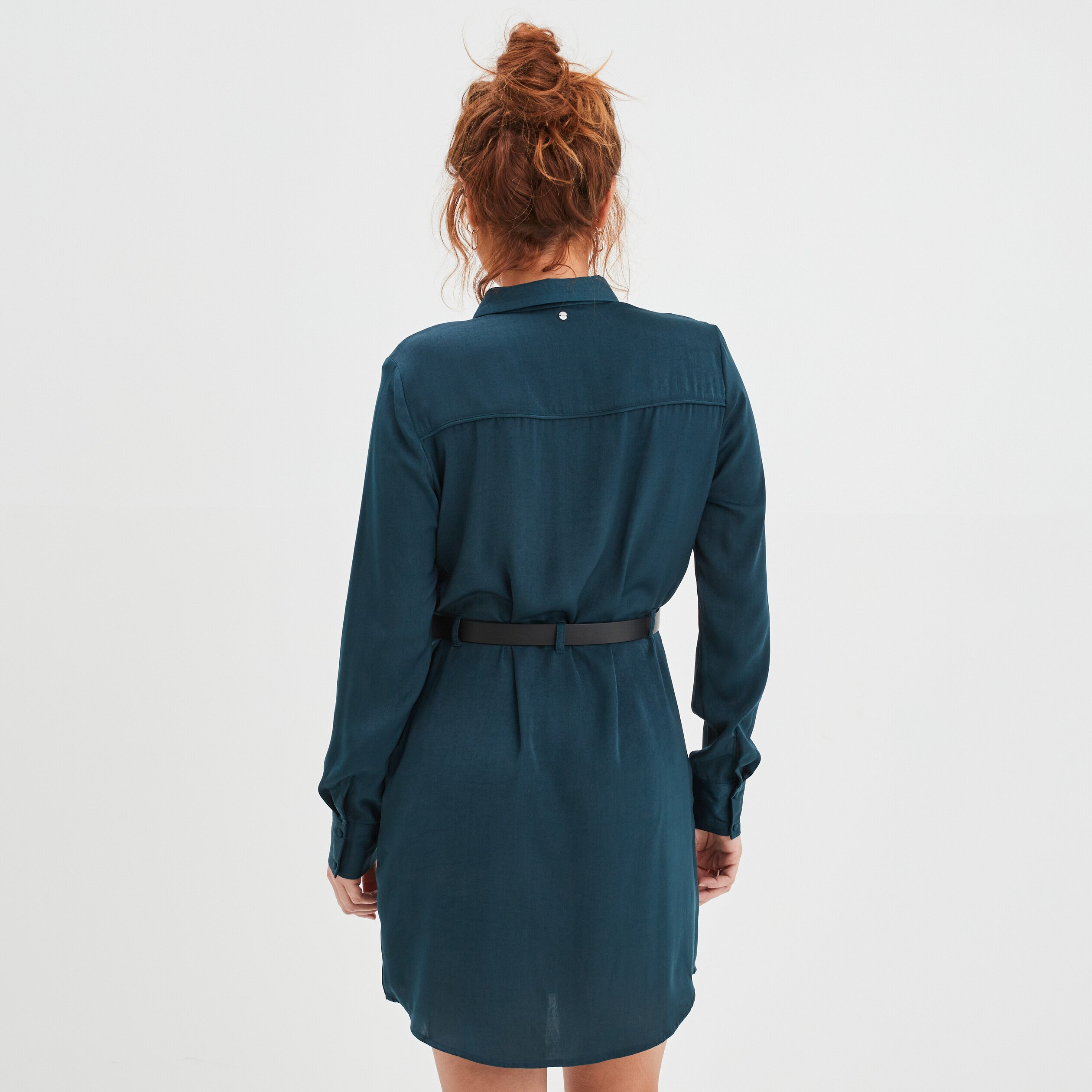 Robe chemise évasée ceinturée Liberto bleu canard femme | La Halle