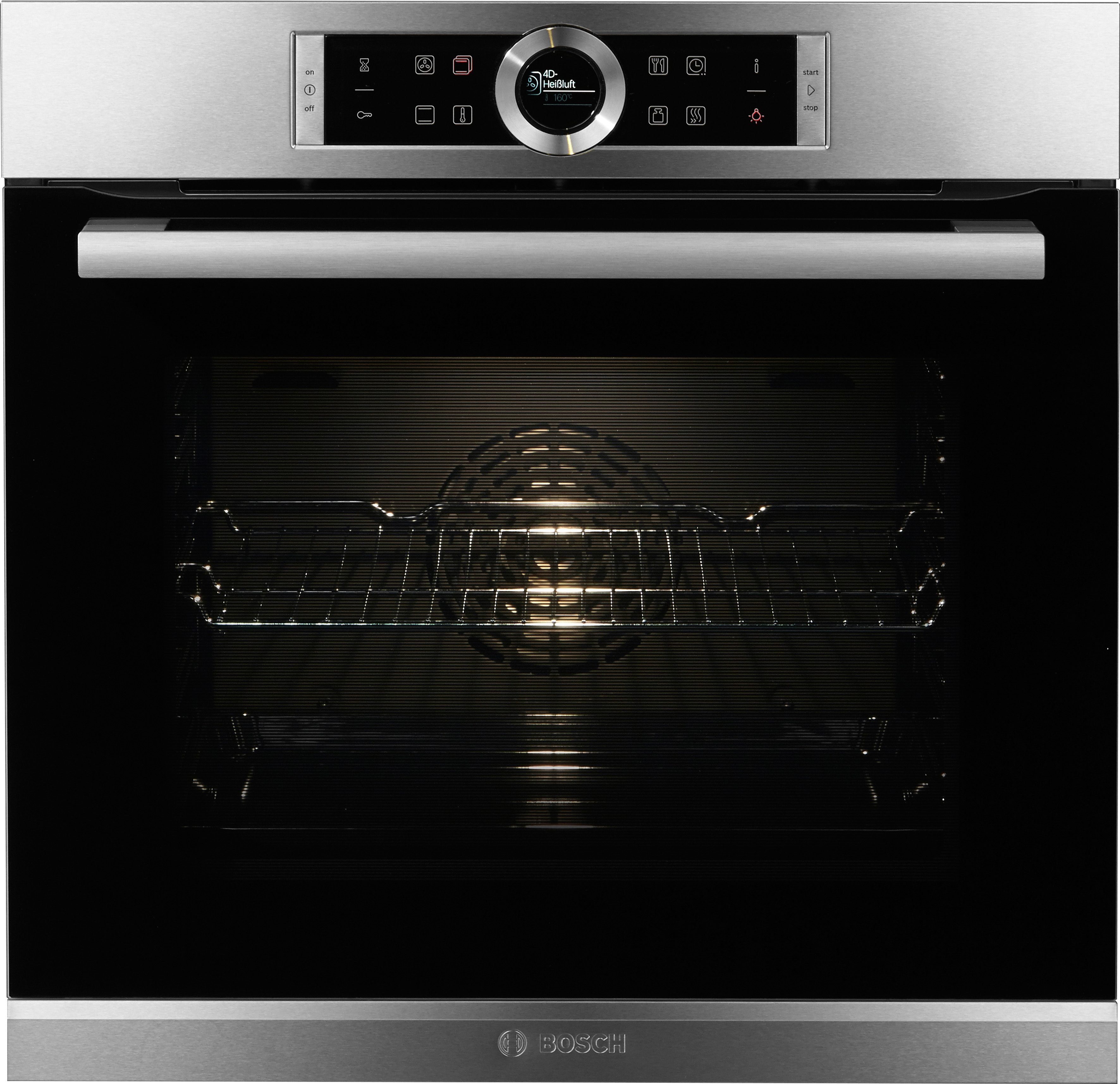 BOSCH Einbaubackofen Serie 8 HBG635B, mit Teleskopauszug nachrüstbar, ecoClean Direct, mit Pizzastufe