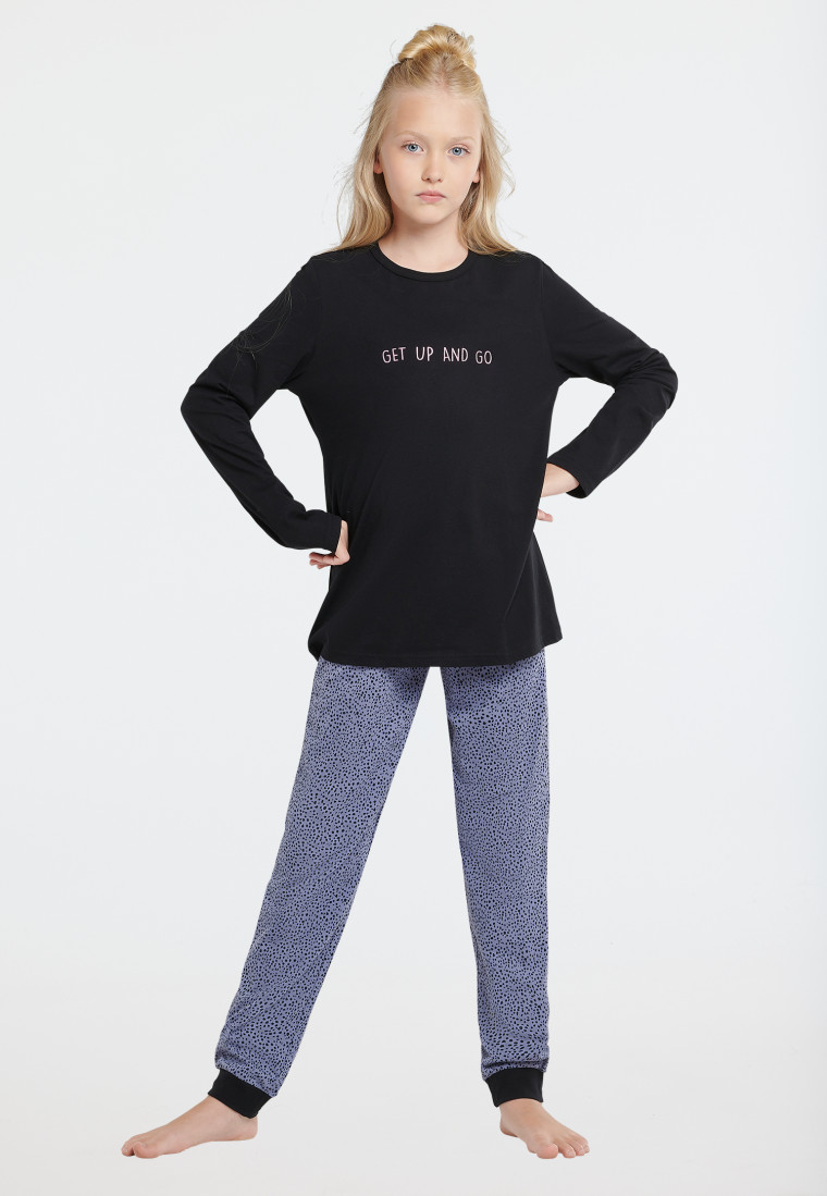 Schlafanzug lang Organic Cotton Tupfen schwarz - Nightwear