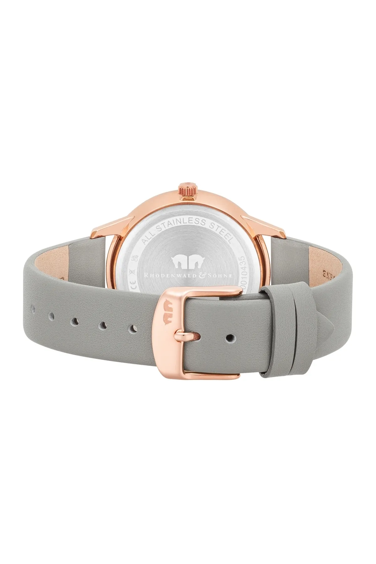 Rhodenwald & Söhne  Multifunktions Damen Multifunktionsuhr roségold Echtleder grau