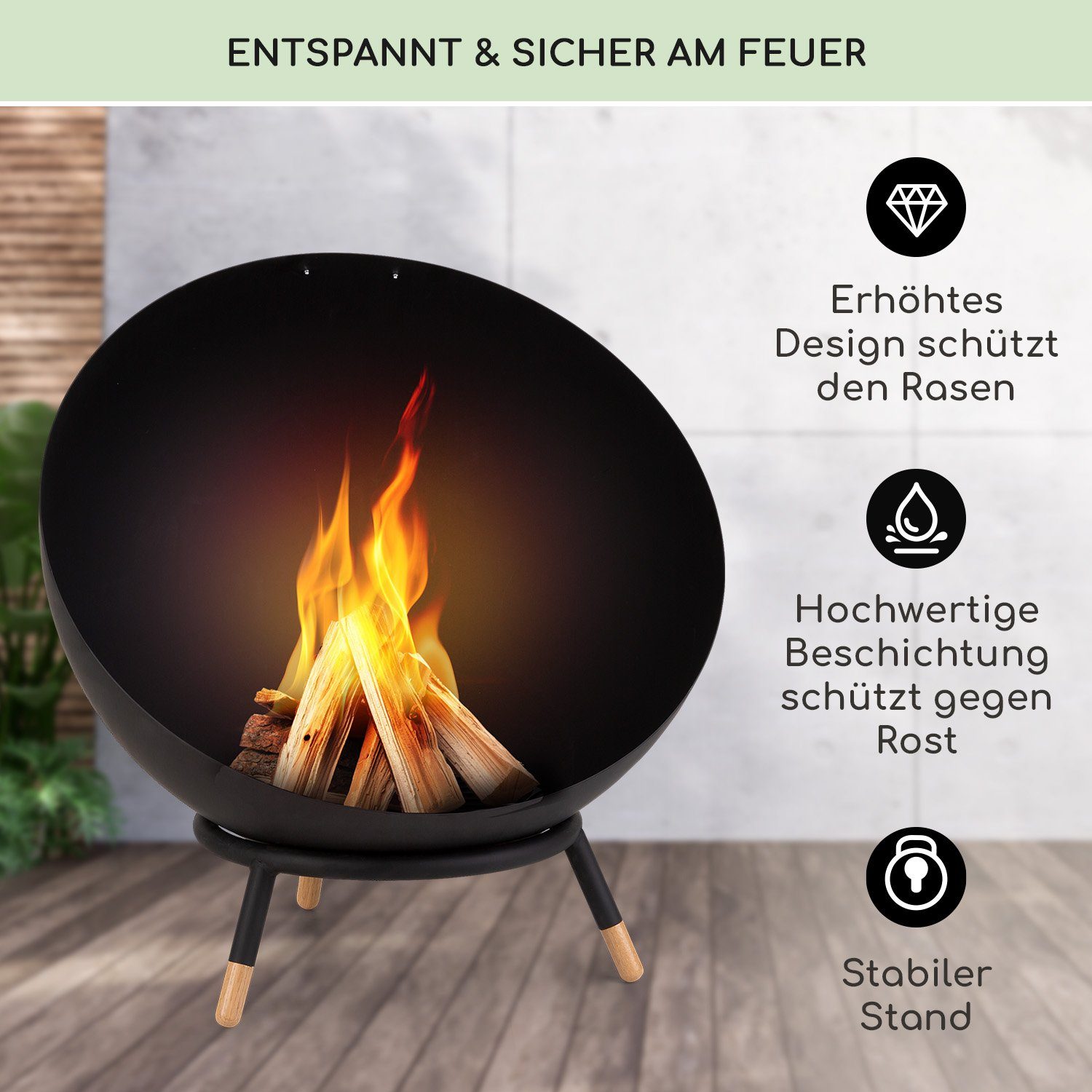 blumfeldt Feuerschale Fireball Wood, (Set), Feuerkorb Feuerstelle Outdoor Feuerschale Garten Lagerfeuerschale