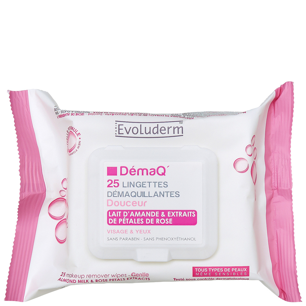 evoluderm Lingettes Démaquillantes 25 Lingettes Démaquillantes Douceur, Tous types de peaux mêmes sensibles