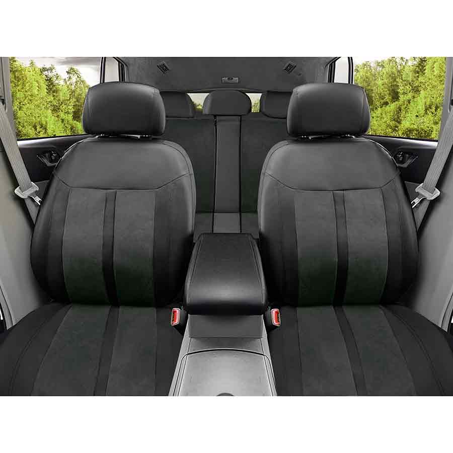 NORAUTO Sitzbezug-Komplettset 11-teilig für PKW´s, Design URANUS-2 schwarz-grau, in Kunstleder-Optik - ATU