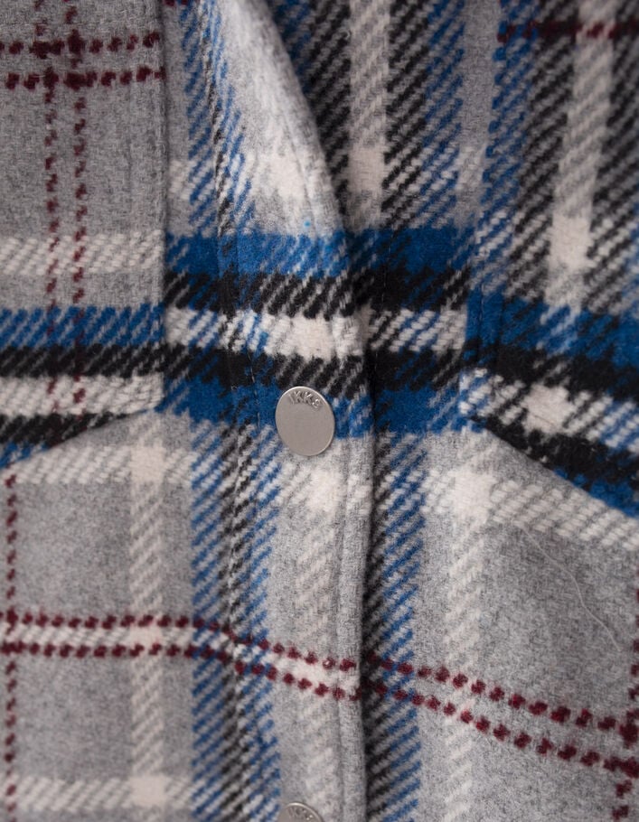 Manteau gris, bleu, noir, écru motif carreaux fille