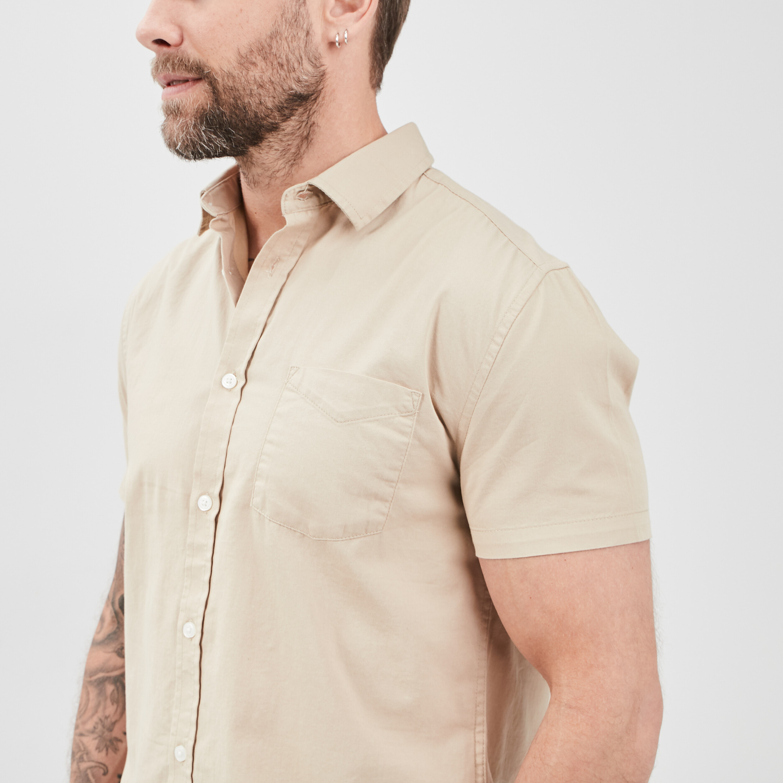 Chemise coton manches courtes sable homme | La Halle