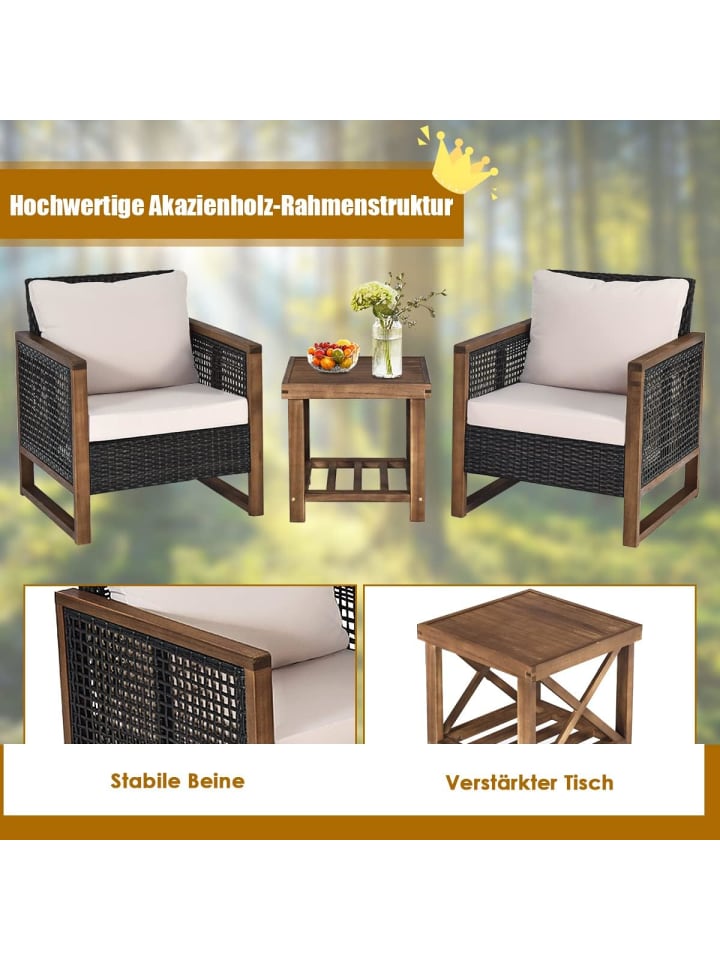 COSTWAY 3 tlg. Gartenmöbel Akazienholz Set in Braun günstig kaufen onesize