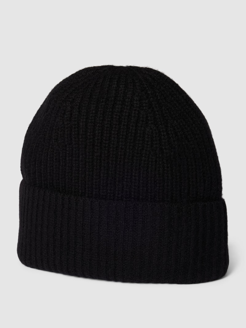Beanie aus reinem Kaschmir mit breitem Umschlag in schwarz