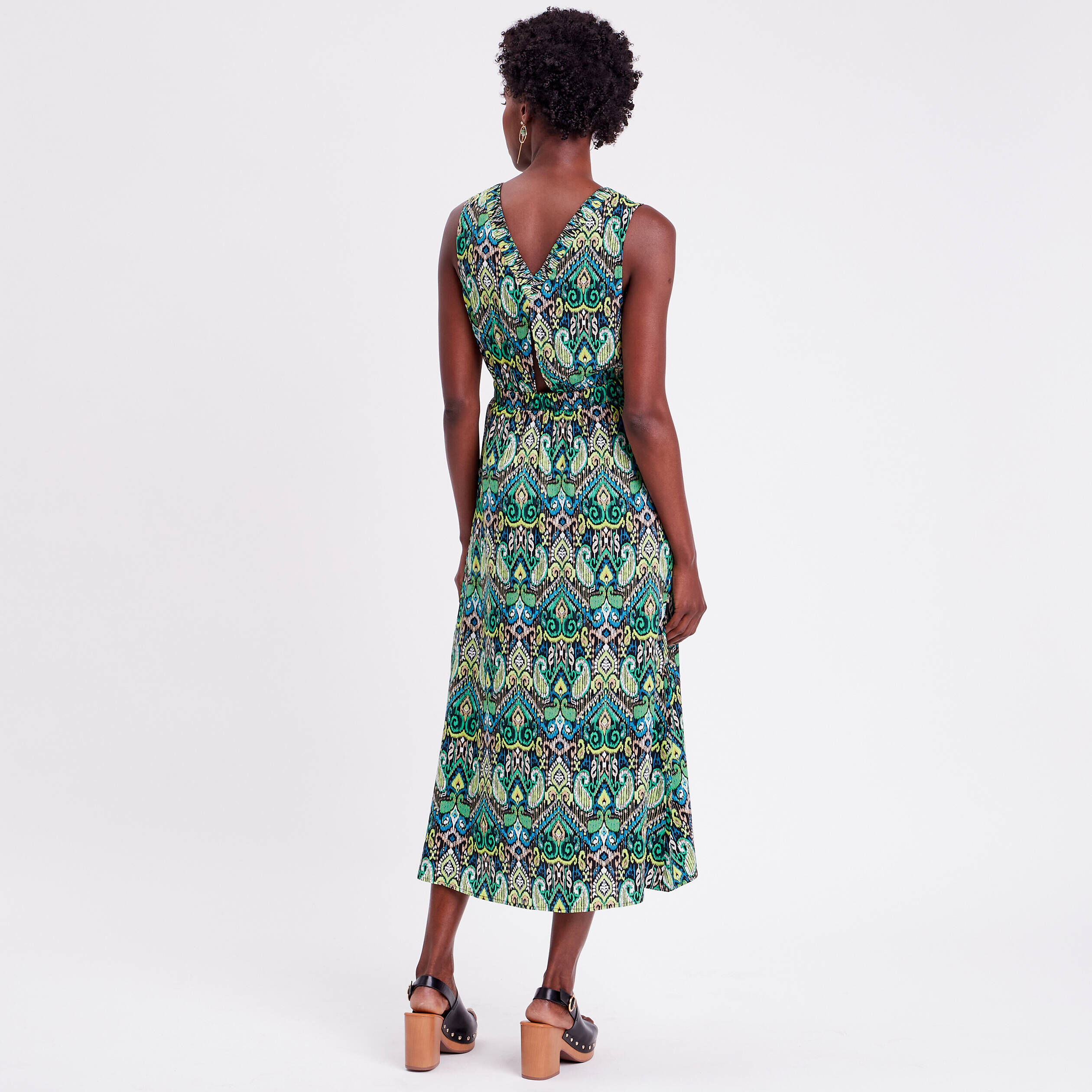 Robe longue évasée col en V noir femme | Cache Cache