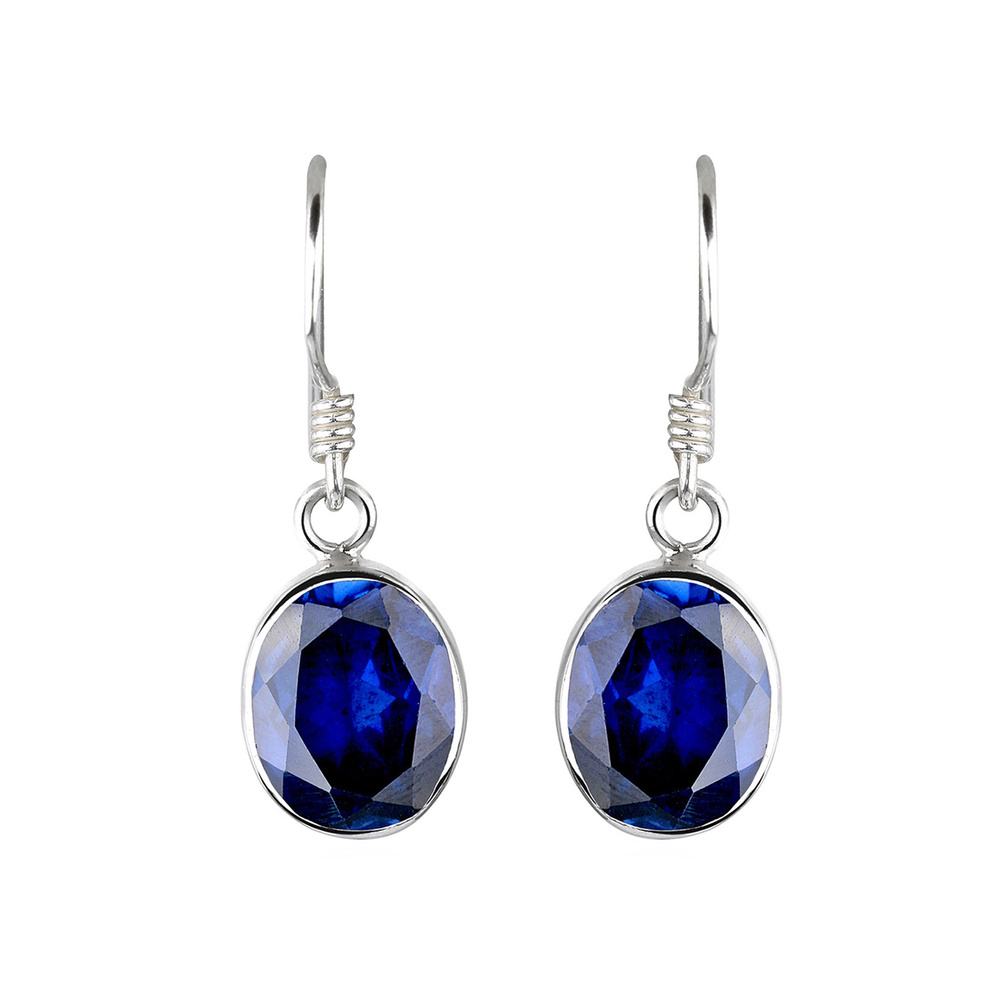 Elli Elli Boucles d'Oreilles Ohrhänger synthetischer Saphir 925 Silber Boucles d'oreilles