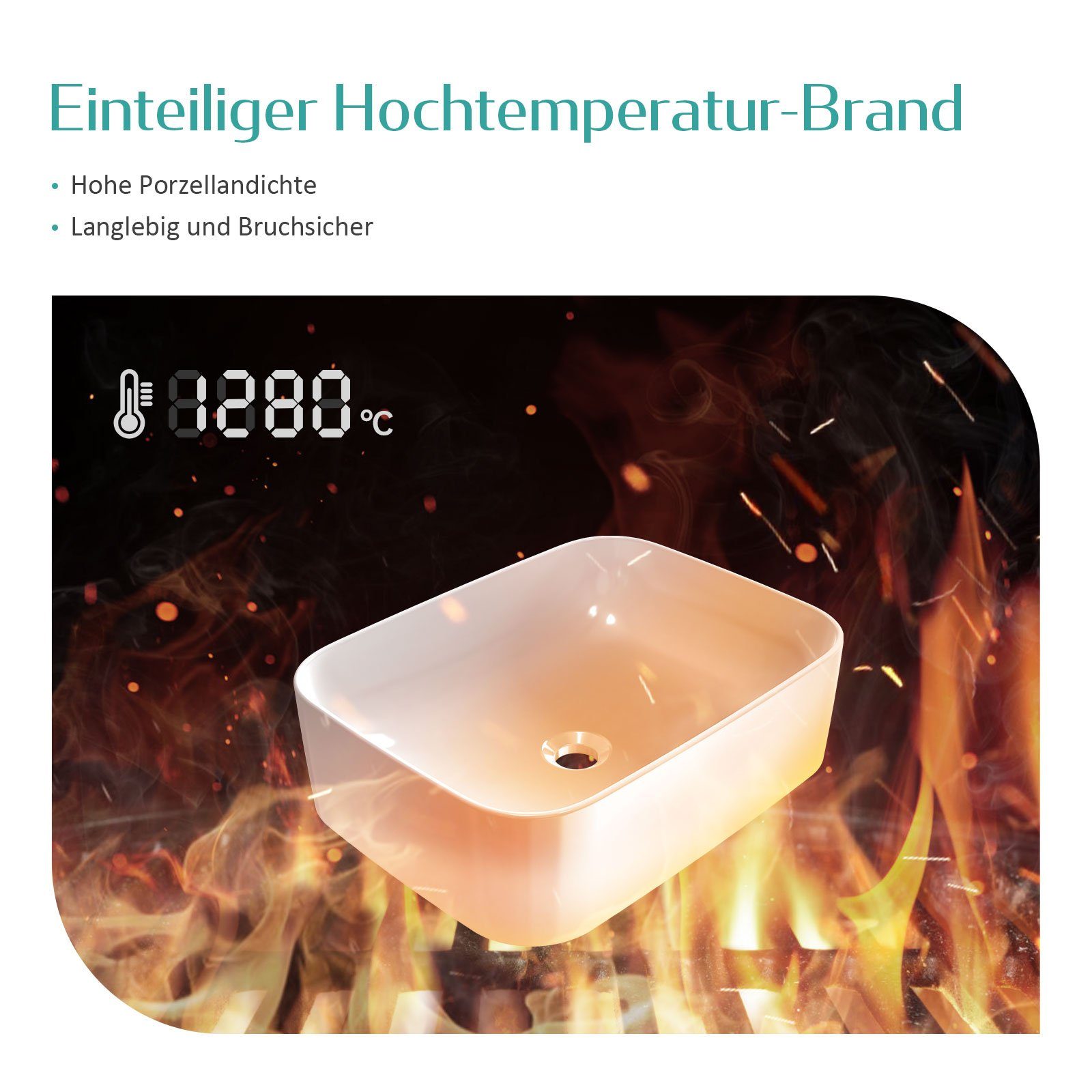 EMKE Aufsatzwaschbecken Eckiger Waschbecken Keramik Waschbecken Waschtisch Weiß Glänzend